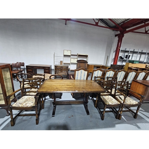 417 - An Ercol style refectory dining table with six chairs