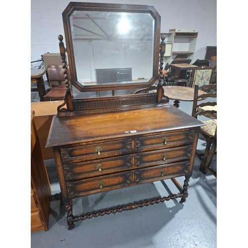 421 - An oak single mirror dressing table
H155cm  W107cm  D49cm