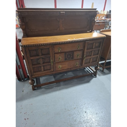 432 - An oak/buffet sideboard
H143cm  W154cm  D54cm