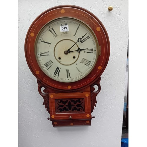 519 - A mahogany cased drop dial wall clock