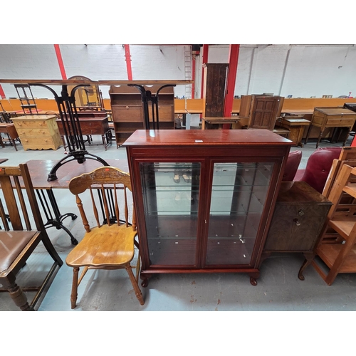 853 - A pine dining chair, bedside cabinet and a china cabinet