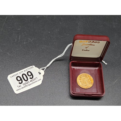 909 - An 1838 gold Sovereign - First young head of Victoria facing left, hair tied in fillet - crowned shi...