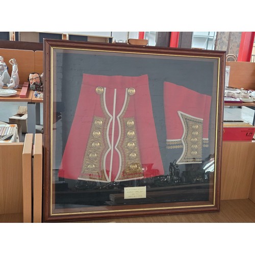 521 - A Royal Welsh Fusiliers framed Military swagger stick (frame opened for viewing), a hand painted 