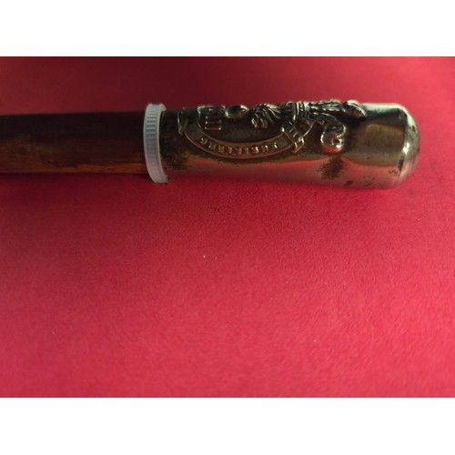 521 - A Royal Welsh Fusiliers framed Military swagger stick (frame opened for viewing), a hand painted 