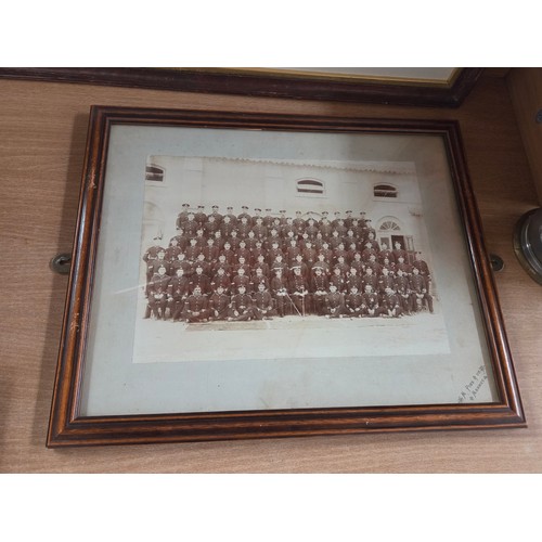 521 - A Royal Welsh Fusiliers framed Military swagger stick (frame opened for viewing), a hand painted 