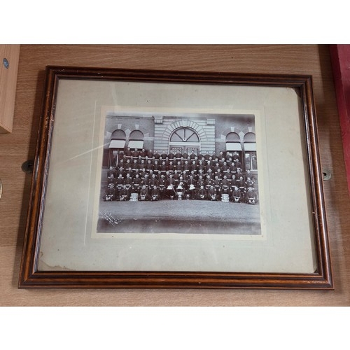 521 - A Royal Welsh Fusiliers framed Military swagger stick (frame opened for viewing), a hand painted 