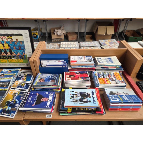 533 - A framed Cardiff City print and cased football with signature (signatures unchecked) with a collecti... 