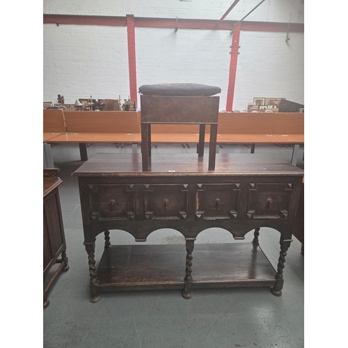 605 - An oak sideboard together with an upholstered stool
H92cm  W138cm  D50cm