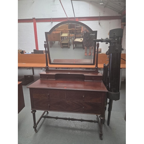 607 - A single mirror mahogany dressing chest with a Tasco telescope
H170cm  W110cm  D56cm