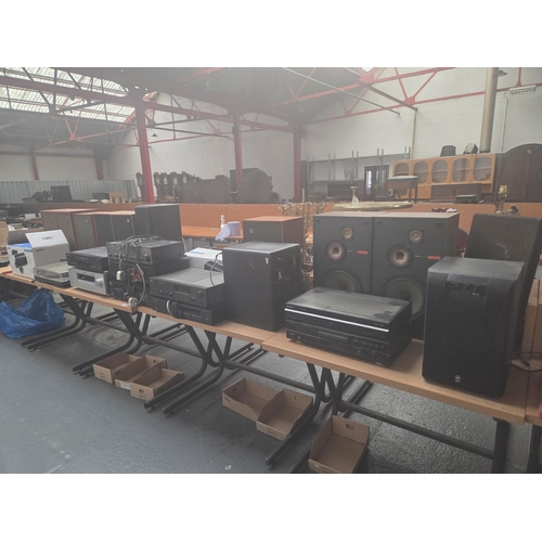 526 - Four Wharfdale speakers, an NAD amplifier and receiver, a Yamaha receiver, two boxed Bose sound touc... 
