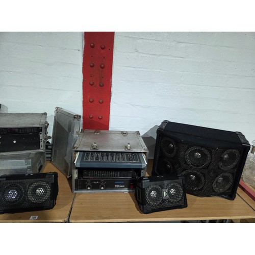 706 - Two large Kudos speakers, two Gallien Krueger speakers, Yamaha R100 Reverb Processor in rackmount ca... 