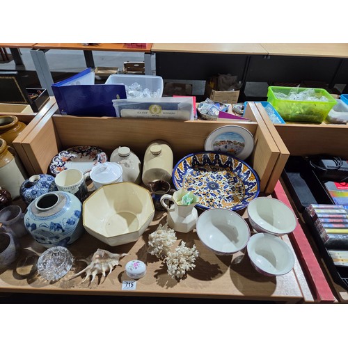 715 - Decorative china stoneware pots, lustre jugs, shells etc