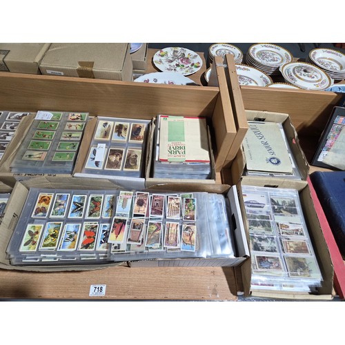 718 - 6 Cartons cigarette cards and 2 albums book bound tea cards and 1 carton of miscellaneous cards