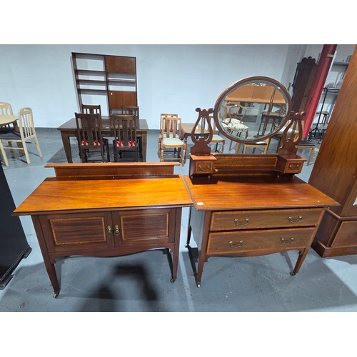 817 - A mahogany inlaid single mirror dressing chest with a mahogany inlaid washstand