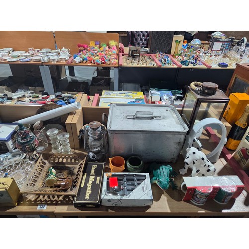 528 - A West German vase, binoculars, ornaments, metalware, etc