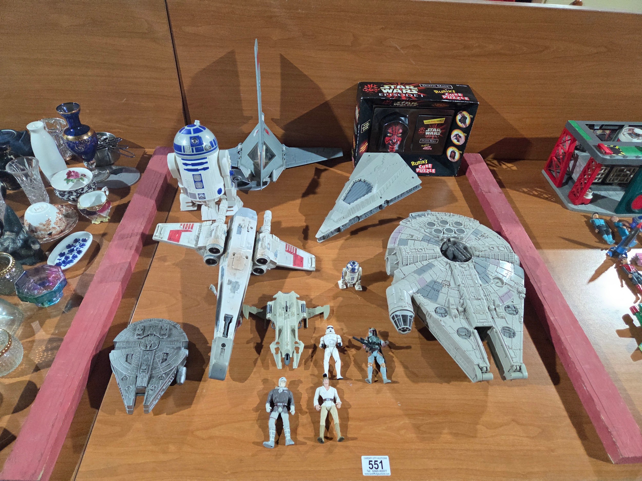 A collection of Star Wars to include figures, Darth Maul rubiks cube ...
