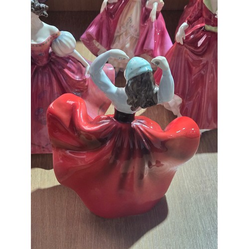 517 - Eight large Royal Doulton figurines - The Old Balloon Seller, The Balloon Seller, Biddy Pennyfarthin... 