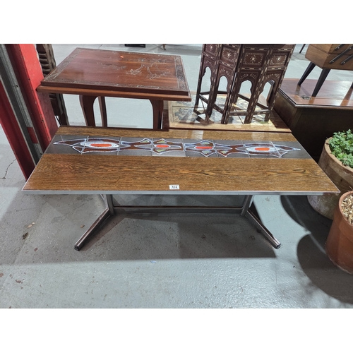 432 - A mid century De Nisco coffee table - rosewood top with tile inlay on chrome legs