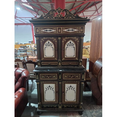441 - A reproduction hand painted and ebonised credenza with cupboards and drawers measurements: Height 20... 