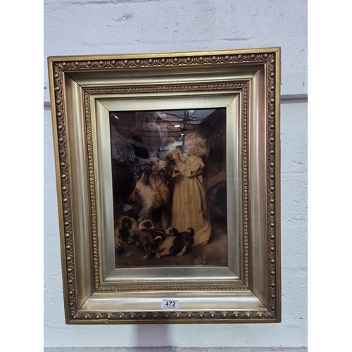 472 - A framed crystoleum of a child with dogs by Arthur John Elsley