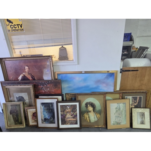 475 - A selection of framed oil on canvas and board, pictures and prints