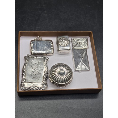 506 - A collection of silver patch boxes, vesta cases and stamp fobs (all XRF tested) - combined silver we... 