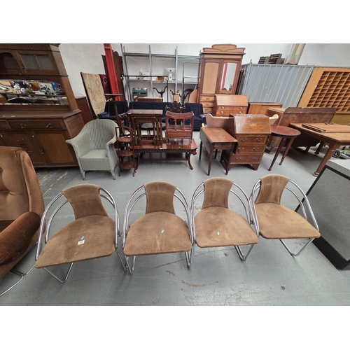 522 - Four mid century chrome frame dining chairs