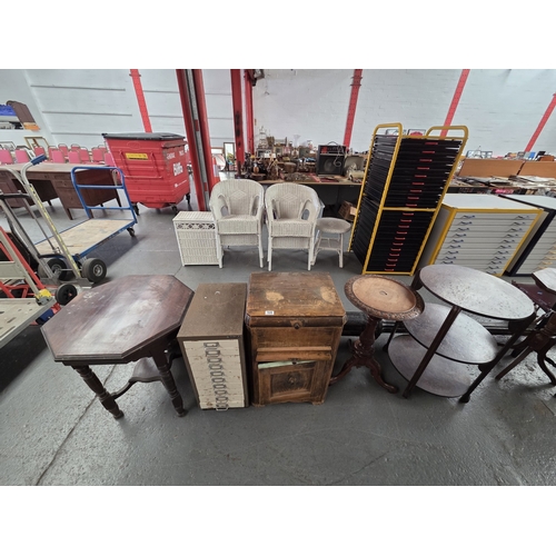 528 - Two occasional tables, wine table, multidrawer filing cabinet and one other cabinet