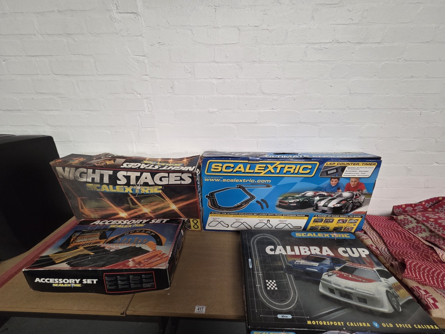 Four boxed Scalextric sets - Night Stages, accessory set, Calibra cup ...