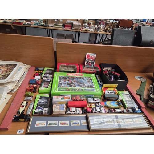 467 - Playworn diecast vehicles to include Dinky, boxed Subbuteo, games etc.
