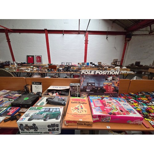 469 - Scalextric car set, Subbuteo table rugby, Barbie set etc.