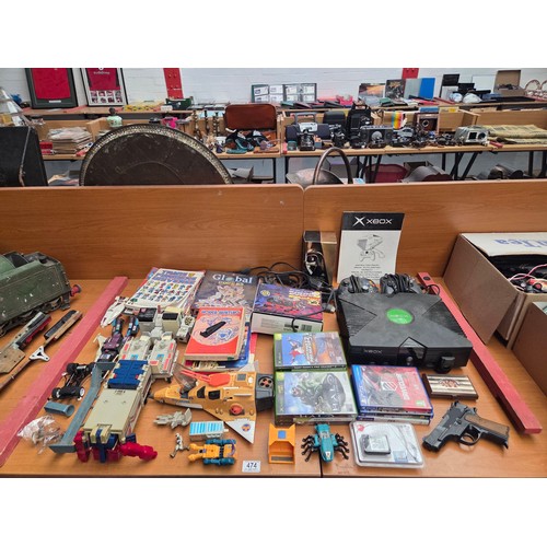474 - XBox console, games and controllers, Transformer figures and other games