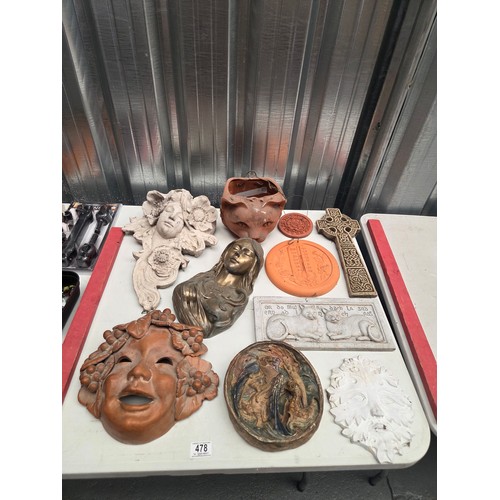 478 - Terracotta and other wall sconces and wall hangings