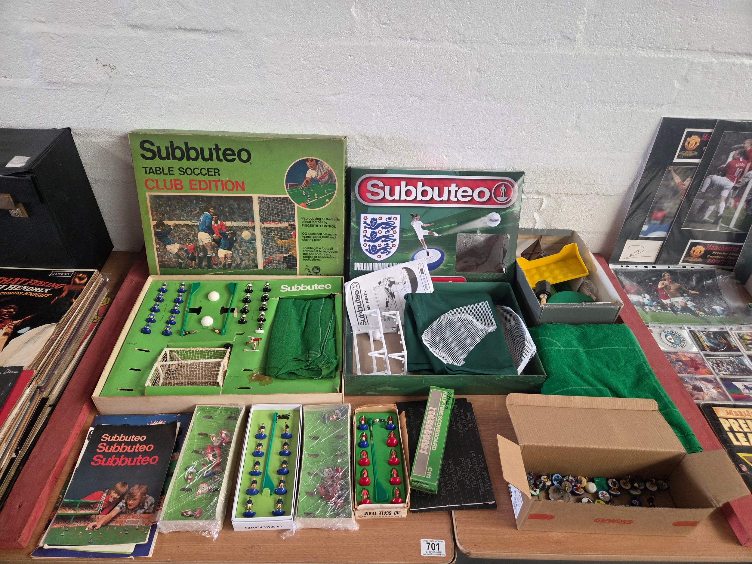 A boxed Subbuteo Club edition table soccer set, a box of Subbuteo ...