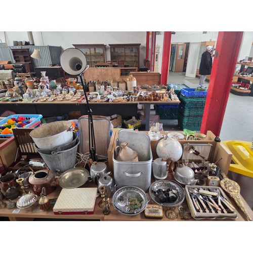 715 - A Terry Herbert angle poise lamp, copper kettle, galvanised buckets and other metalware