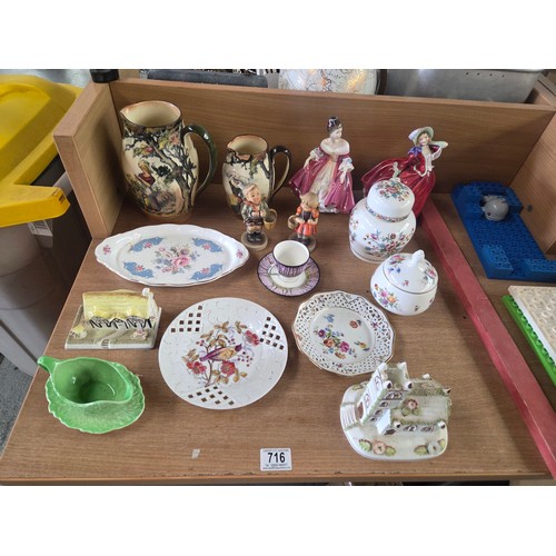 716 - Decorative china - two Royal Doulton figurines, Royal Doulton jugs, etc