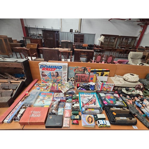 730 - Vintage items to include Action Man and other action figures, Chess sets, playworn cars etc.