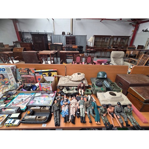 730 - Vintage items to include Action Man and other action figures, Chess sets, playworn cars etc.
