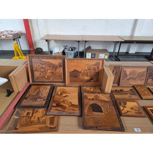 758 - A quantity of marquetry wooden pictures