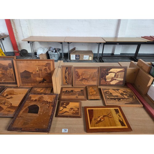 758 - A quantity of marquetry wooden pictures