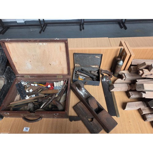 760 - Three carpenter's toolboxes and contents together with a quantity of turned pitch pine stair spindle... 