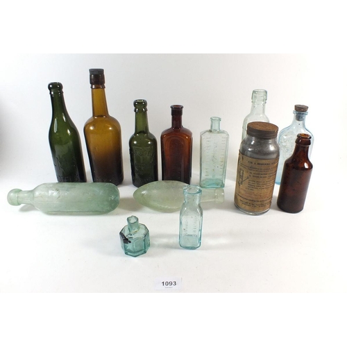 1093 - A collection of various glass advertising bottles including Horlicks jar