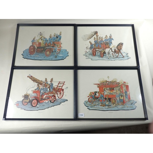 1108 - Chris Reynolds - a set of four Fire Brigade cartoons, 34 x 43cm