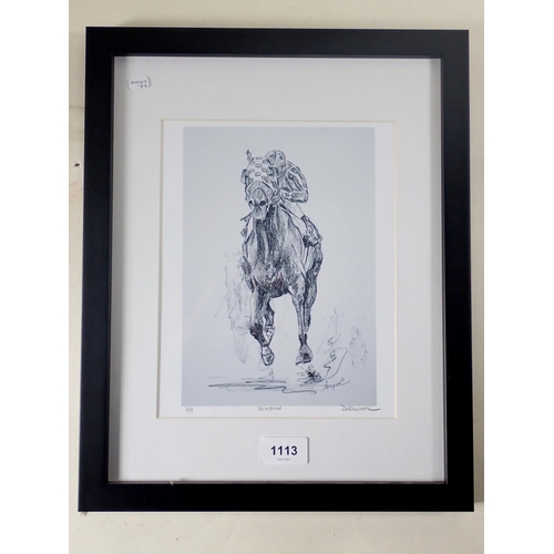 1113 - D Sampson - limited edition print of racehorse, 'Secretariat', signed in pencil, 22 x 15cm