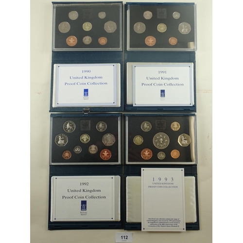 112 - A Royal mint issue: UK proof coin collections. Years: 1990 Welsh, 1991 Northern Ireland, 1992 Europe... 