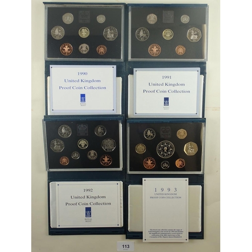 113 - A Royal mint issue: UK proof coin collections. Years: 1990 Welsh, 1991 Northern Ireland, 1992 Europe... 