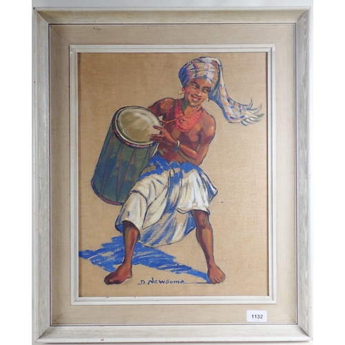 1132 - Dorothy Newsome - British 20th century oil on canvas on board - The Drummer Basta State Dance - 46 x... 