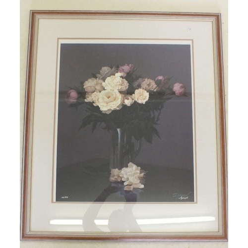 1136 - A print of roses in a vase, 60 x 50cm