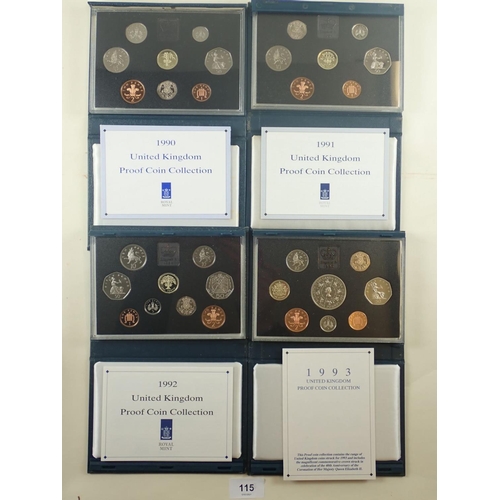 115 - A Royal mint issue: UK proof coin collections. Years: 1990 Welsh, 1991 Northern Ireland, 1992 Europe... 