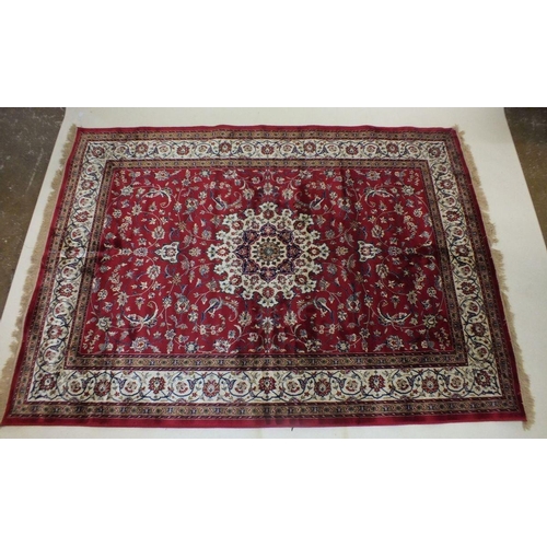 1182 - A red ground Kashmir style rug with Sharbas medallion design, 232cm x 158cm